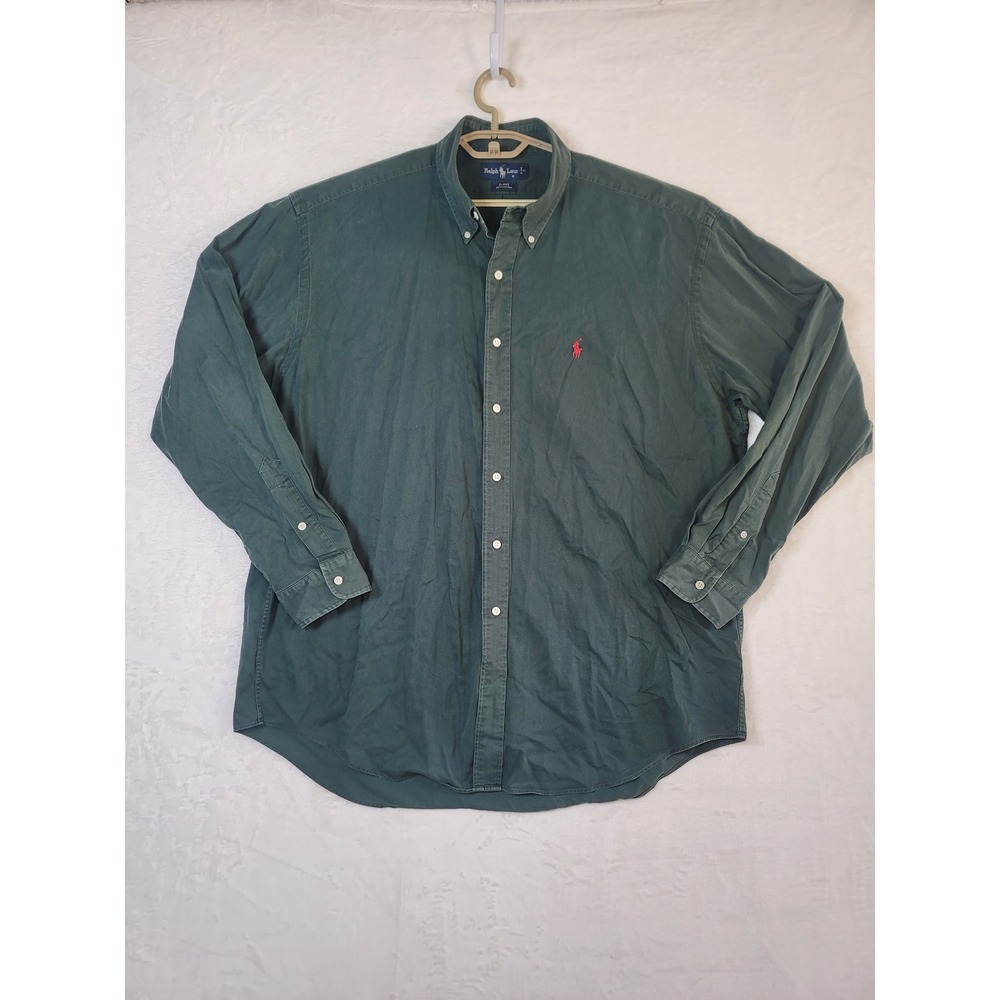 Vtg Ralph Lauren Blake Mens XL Button Down Shirt Red Pony Forest Green Cotton
